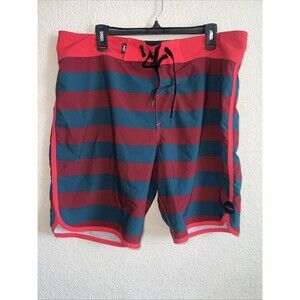DAKINE Board Swim Shorts Mens 38 Red surf Performance Stretch Stripes Pockets